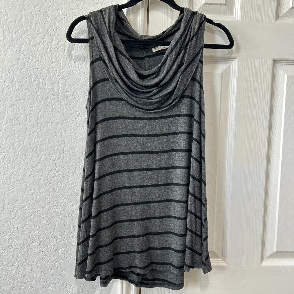 R2D Women's Cowl Neck Sleeveless Top - Grey and Black Stripes Size: M